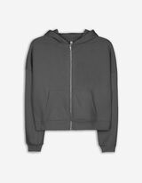 Cropped sweatjack - Capuchon met tunnelkoord - donkergrijs