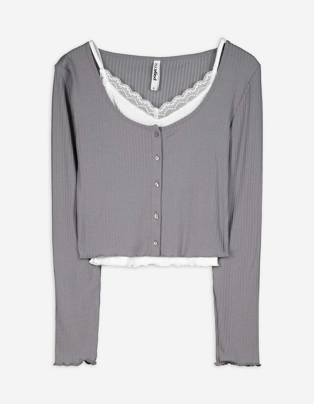 Maglia a manica lunga - Pizzo - blu scuro