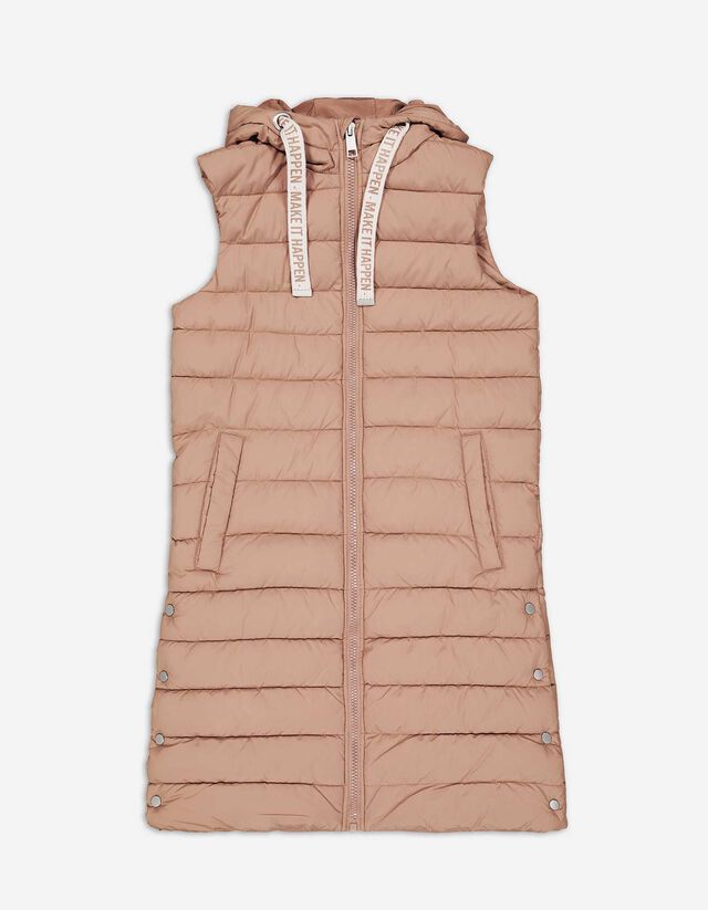 Lange Weste - Kapuze mit Tunnelzug - beige