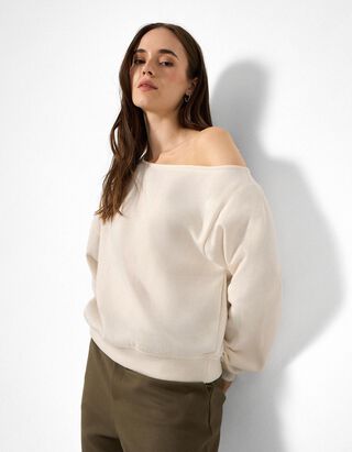 Sweatshirt - Off-the-shoulder - Lichtgeel