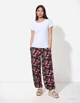 Jogpants - Florales Muster - schwarz