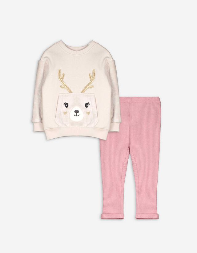 Set bluză de trening și leggings - Broderii - Bej