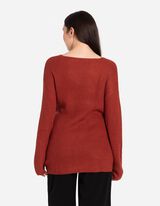 Pletený sveter - Predĺžený zadný diel - tmavocervena