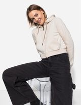 Trumpas džemperis - Gobtuvas su įvertu raišteliu - smelio spalvos