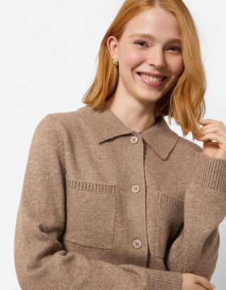 Cardigan - Umlegekragen - Braun