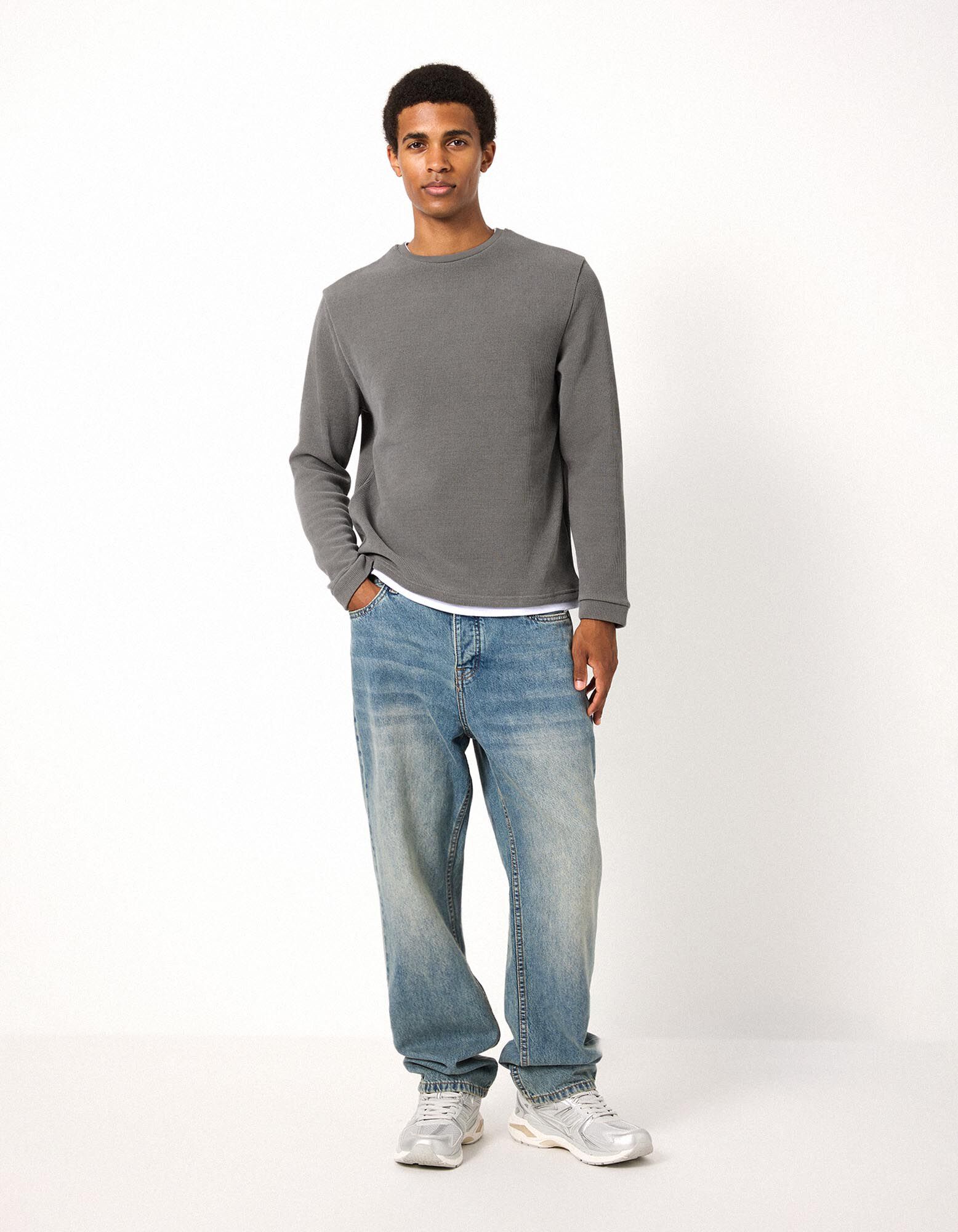 Langarmshirt - Double-Layer-Look - Khaki