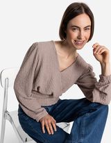 Langarmshirt - Crinkle-Optik - beige
