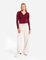 Tričko s dlhým rukávom - Rebrovaná štruktúra - tmavocervena