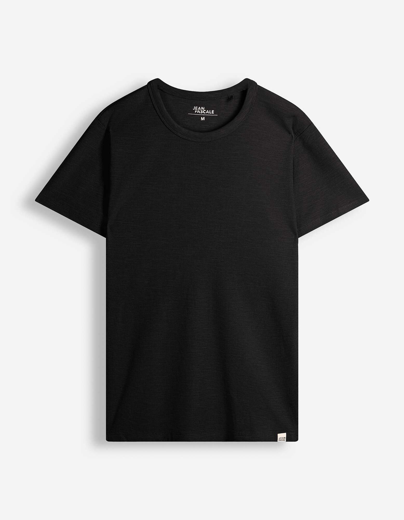 T-Shirt - Waffelstruktur - Schwarz