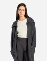 Dlhý kardigán - Hrubý úplet - tmavoseda