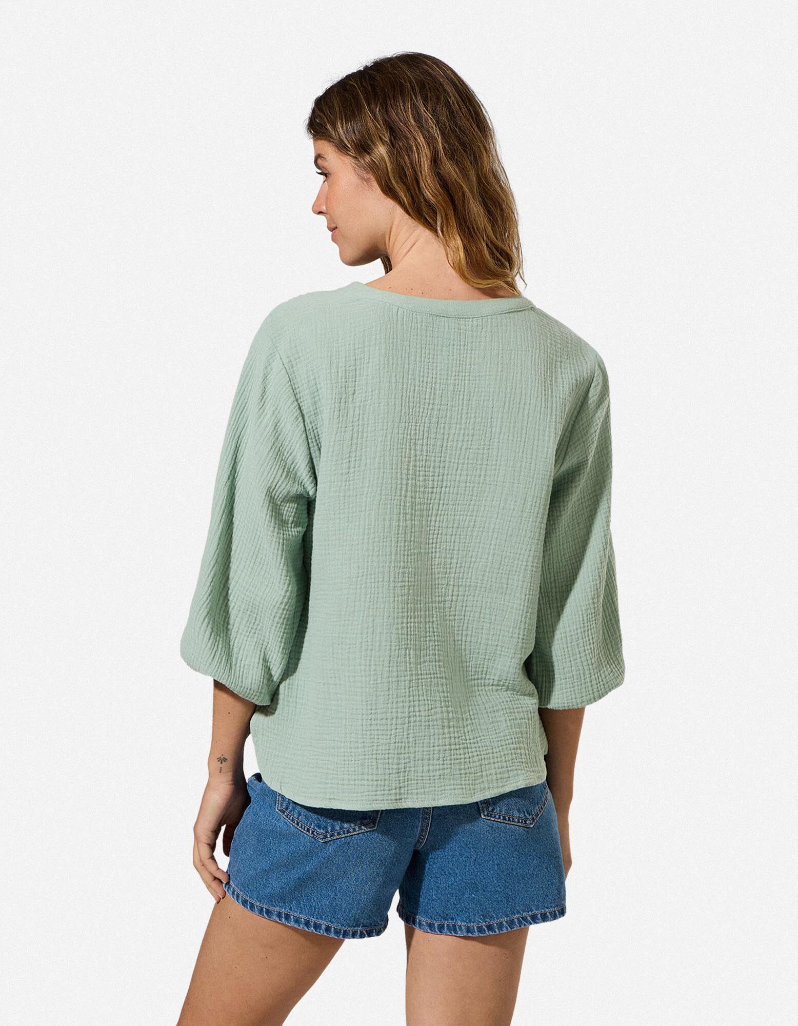 Blouse - Unicolore - p&eacute;trole