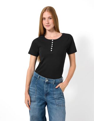 T-Shirt - Knopfleiste - Schwarz