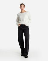 Sweter z dzianiny - Wełniany wygląd - bialy