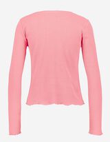 T-shirt &agrave; manches longues - Ourlet coquille - rose