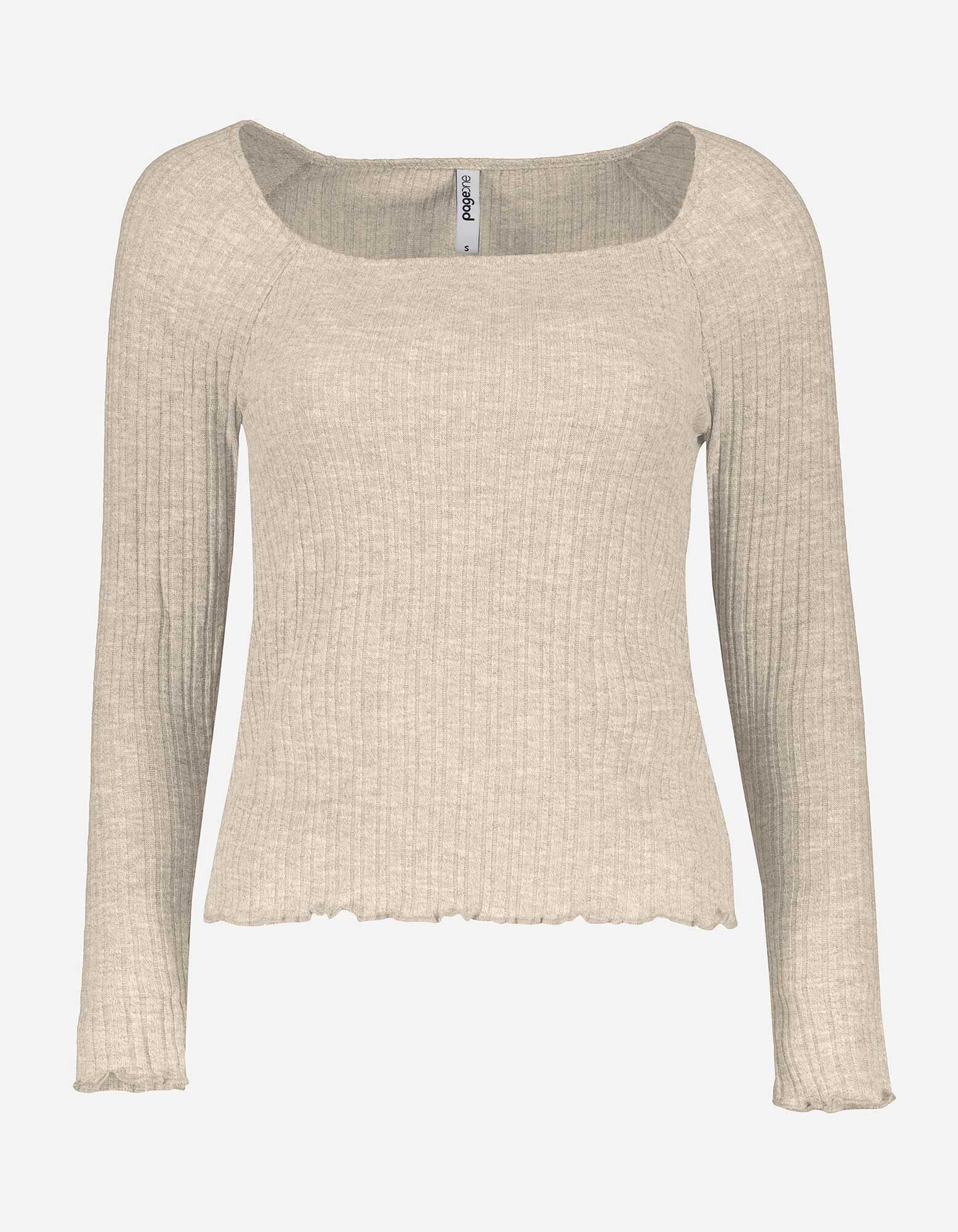 T-shirt &agrave; manches longues - Viscose m&eacute;lang&eacute;e - Beige
