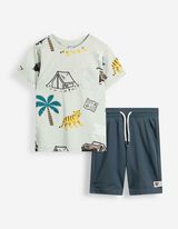 &nbsp;Set aus T-Shirt und Shorts - Allover-Print - Hellblau