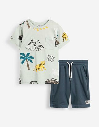 &nbsp;Set aus T-Shirt und Shorts - Allover-Print - Hellblau