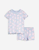 Pyjama Set aus Shirt und Shorts - Allover-Muster - hellblau