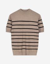 Strickshirt - Stehkragen - beige