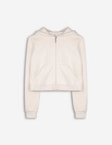 Cropped Sweatjacke - Kapuze mit Tunnelzug - weiß