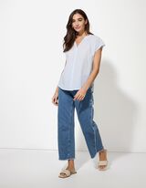 Bluse - V-Ausschnitt - hellblau