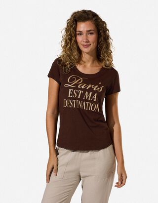 T-Shirt - Glitzerprint - Dunkelbraun