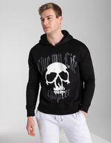 Pulover s kapuco - Potisk - crna