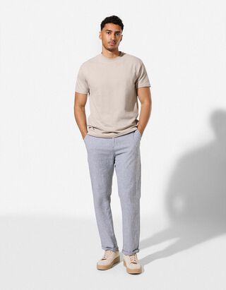 T-shirt - Seersucker - Beige