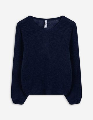 Strickpullover - V-Ausschnitt - dunkelblau