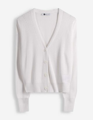 Strickjacke - V-Ausschnitt - wei&szlig;