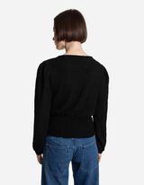 Langarmshirt - Crinkle-Optik - schwarz