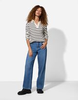 Pololangarmshirt - Streifen - weiß