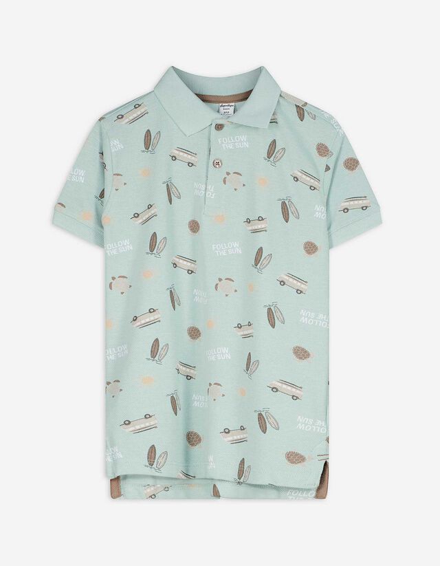 Poloshirt - Allover-Print - türkis