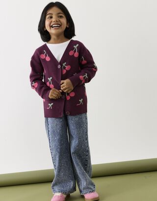Strickjacke - Allover-Muster - Dunkelrot