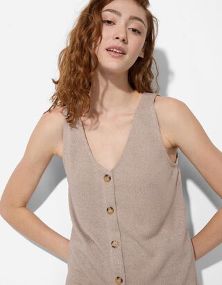 Stricktop - Knopfleiste - Beige