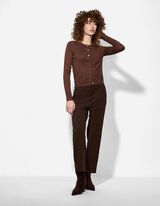 Cardigan - Bandă de nasturi - Maro