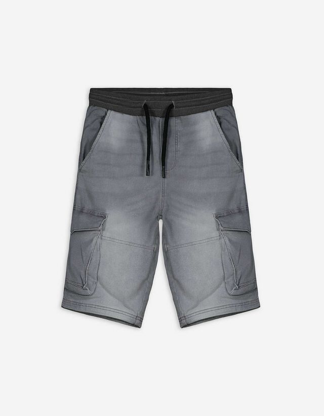 Pantaloni scurți cargo - Finisaje cu nervuri - Gri