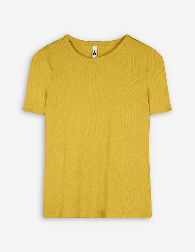 T-Shirt - Rippenstruktur - dunkelgelb