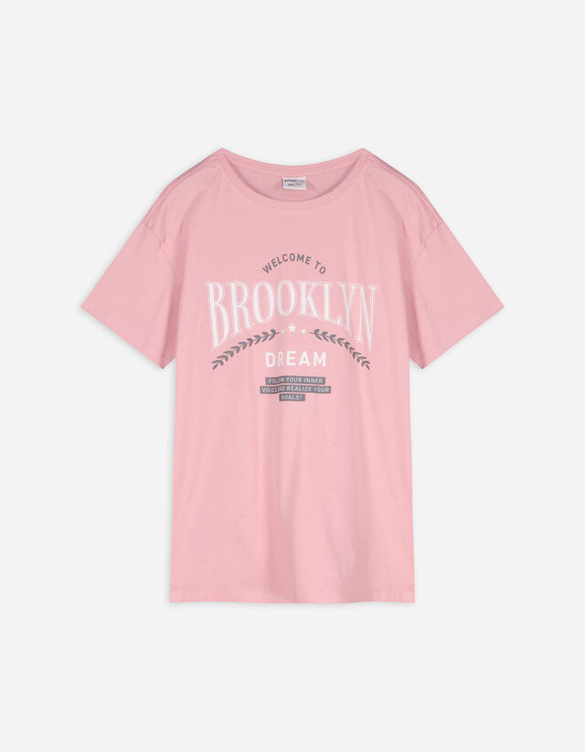 T-shirt - nadrukowany przekaz - rozowy