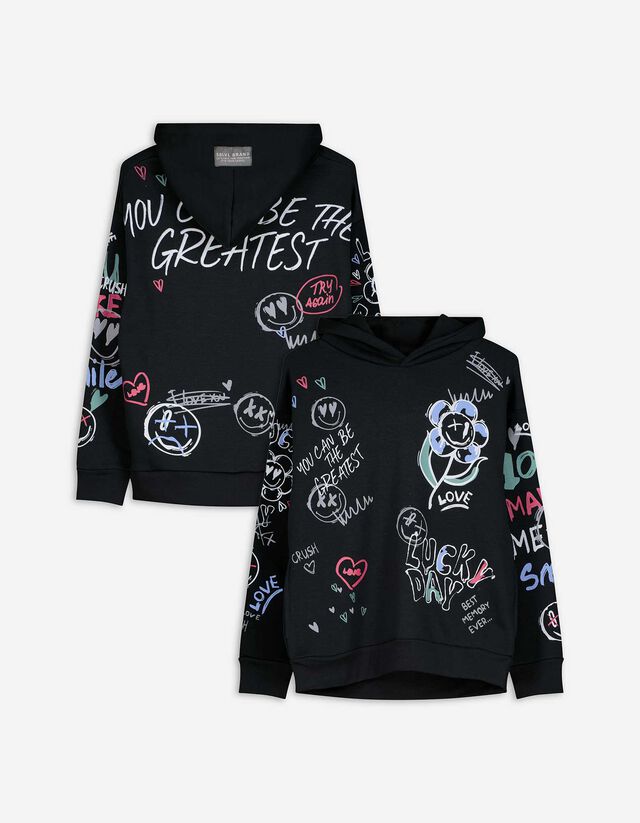 Sweat à capuche - Imprimé all-over - Noir