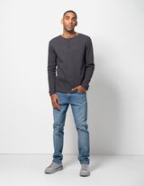 Tričko s dlhými rukávmi - Henley výstrih - tmavoseda