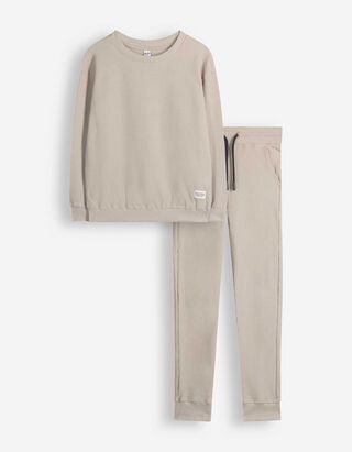 Sweater en broek set - Wafelstructuur - Beige