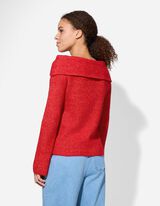 Pletený sveter - Výstrih Carmen - cervena