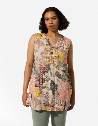 Top sans manches - Motif all-over - orange
