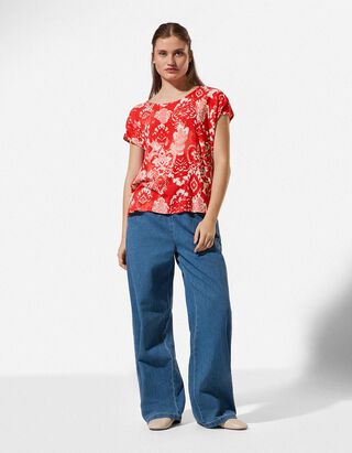 Bluse - Allover-Print - hellrot