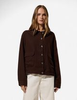 Veste chemise - Aspect lin - brun fonc&eacute;