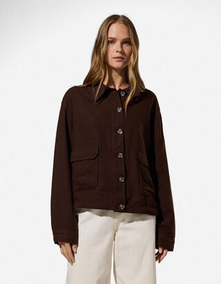 Hemdjacke - Leinen-Optik - dunkelbraun