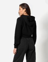 Cropped sweatjack - Capuchon met tunnelkoord - zwart
