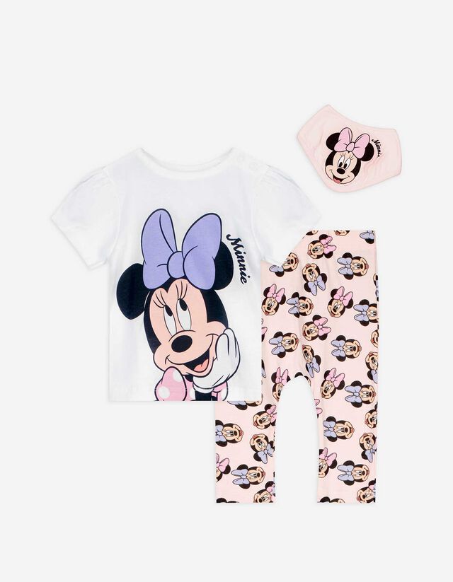 Set composto da T-shirt, pantaloni e bavaglino - Minnie - bianco