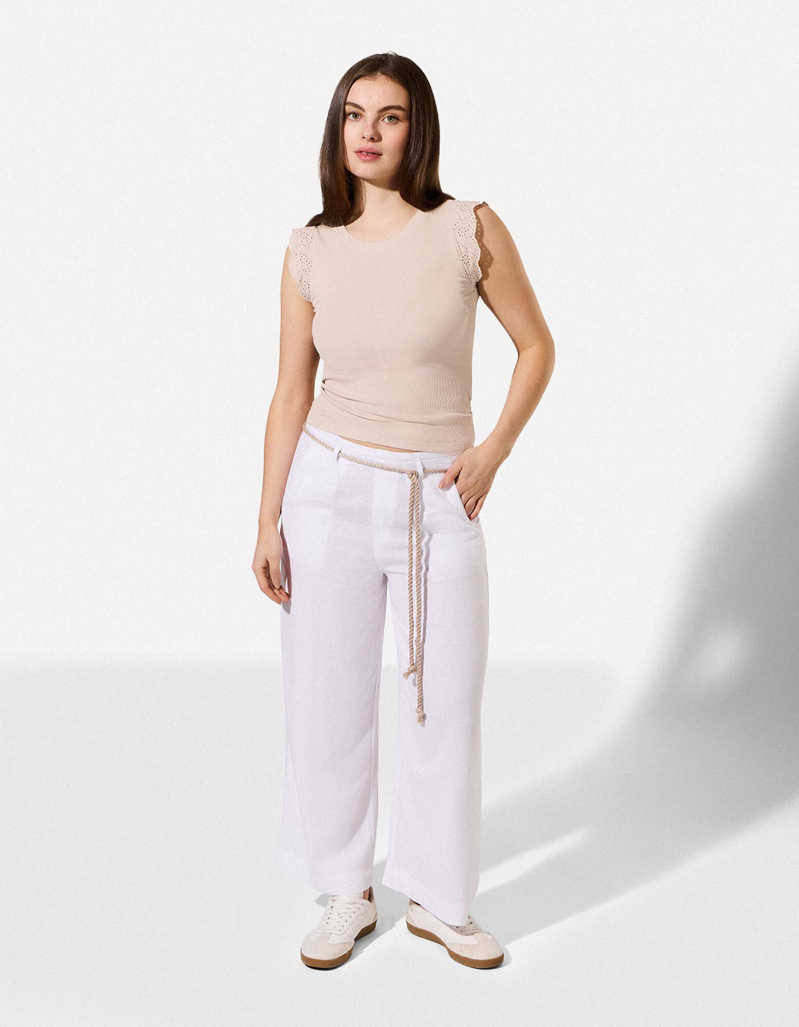 Top sans manches - Volants - beige